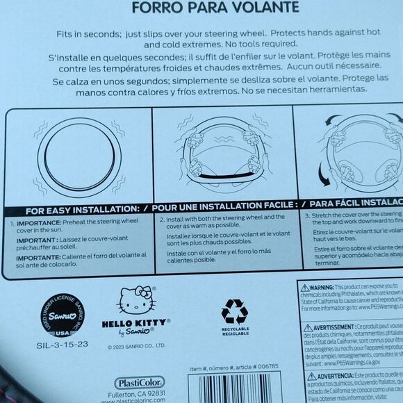 Hello Kitty Black Hot Pink Faux Leather Steering Wheel Cover NWT - Picture 10 of 10